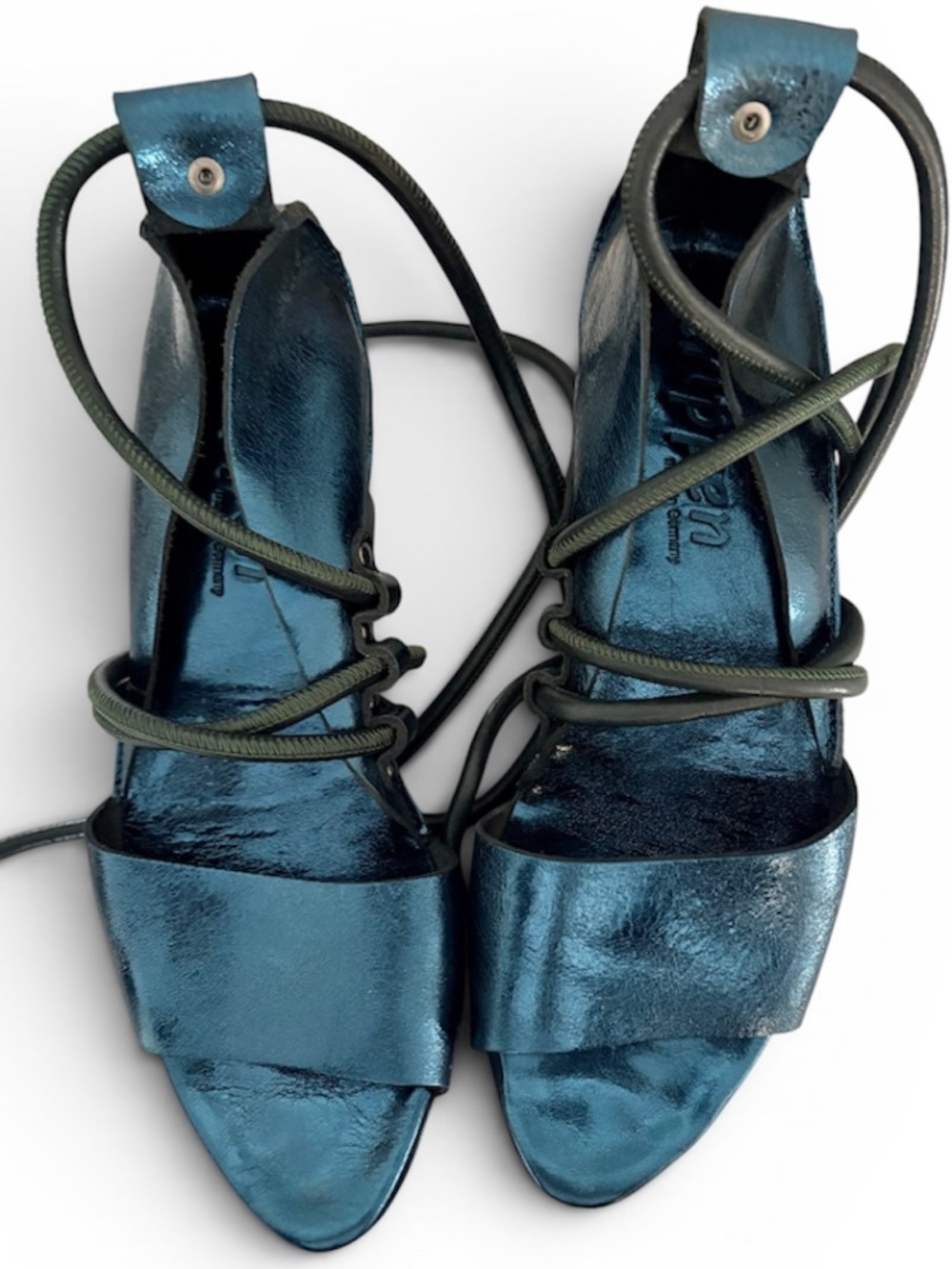 Trippen Iridescent Leather Lace-Up Block Heel Sandals EU38 US 7.5 worn once